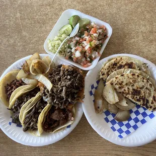 Carne asada tacos and mini carne asada quesadillas