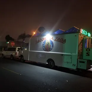 a taco truck at night