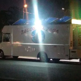 a taco truck at night