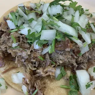 Close-up of &quot;Big Carnitas&quot; soft taco