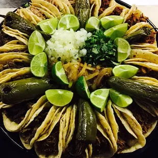 a platter of mexican food