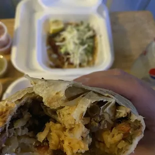 Nice amount of rice to meat ratio. Tortilla was so good!
