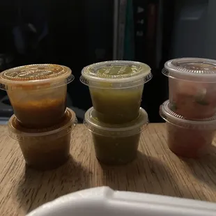 Green sauce, hot sauce and Pico De Gallo. Need more sauce! All 3 were so good!