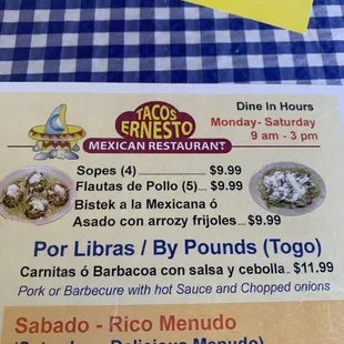 a menu for a mexican restaurant