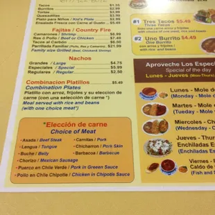 Part of the menu, placed at every table.