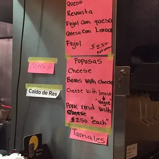 Pupusa menu