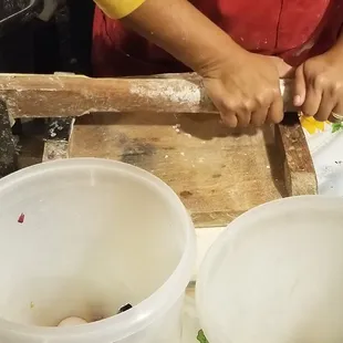 corn tortillas being made