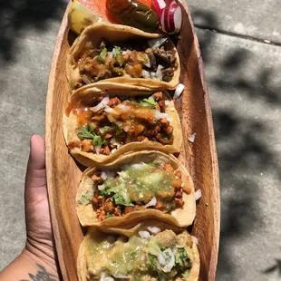 a long row of tacos