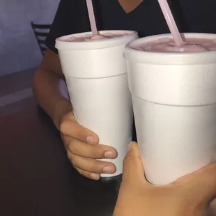 Medium strawberry  shake 3.50 with fresh strawberries, milk, and ice