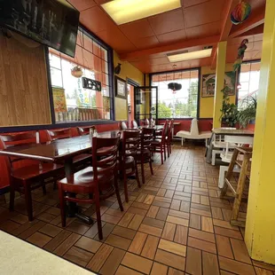 tables and chairs in a restaurant