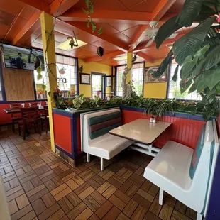 tables and booths in a restaurant