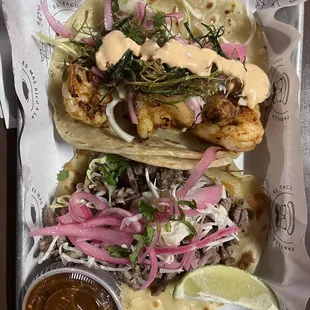 Shrimp and ribeye taco