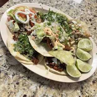 Tacos  Al Pastor Steak Chicken and Fish, Veggie