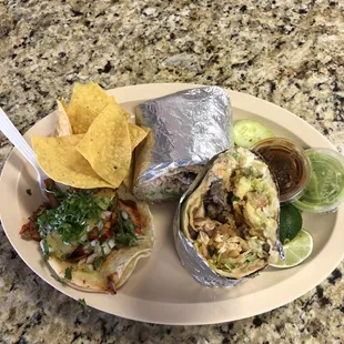 Chicken and steak burrito.