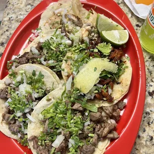 Steak Tacos and Al Pastor with pineapples