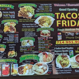 a menu for a mexican restaurant