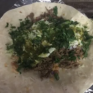 Burrito de asada they give it to you open face &amp; you add toppings to your liking