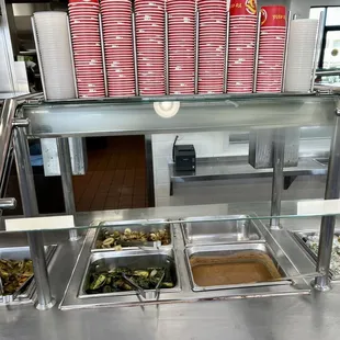 Condiment bar and beans.