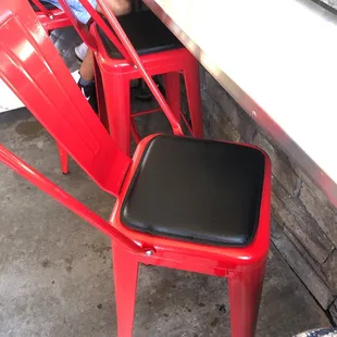 Chairs are so small only one butt cheek fits.  Foods good though.