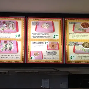 a menu for tacos