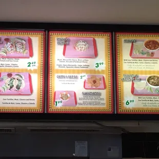 a menu for tacos