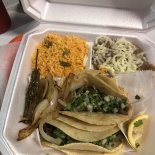 Tacos Regulares with rice and beans