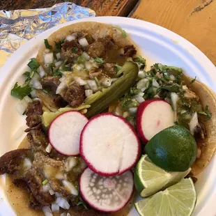 Tacos de Carne asada, pastor y chorizo