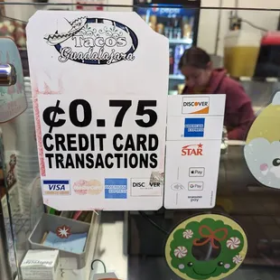 a sign for a credit card transaction