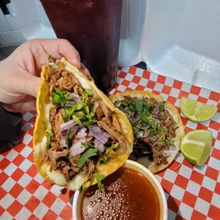 Quesabirria and agua de Jamaica