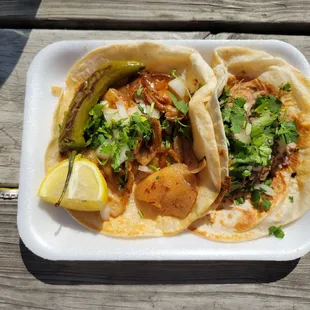 Chicharron taco and Carnitas taco
