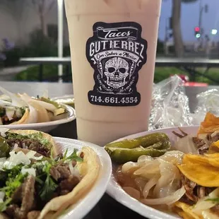 Asada tacos and Birria tacos