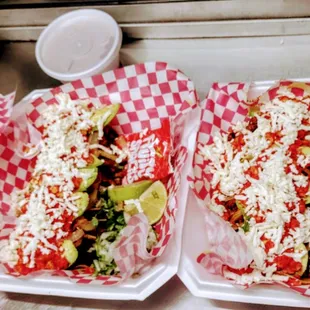 Mini Tacos of asada or pastor with Hot Cheetos