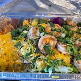 Shrimp nachos with beans n rice