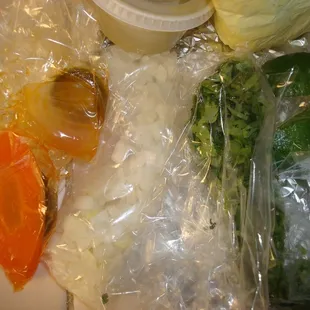 Carrots, Onions, Cilantro, Green Salsa