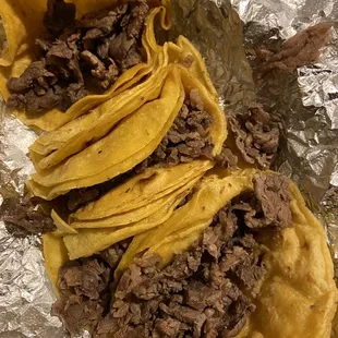 Supposedly carne asada tacos but looks like rat meat