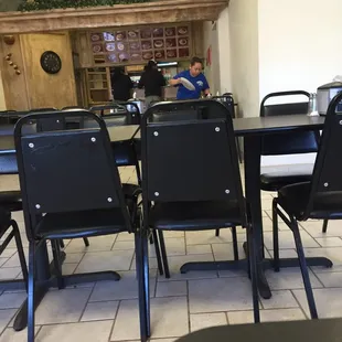 tables and chairs in a restaurant