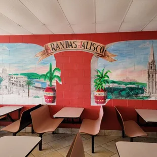 tables and chairs in a restaurant