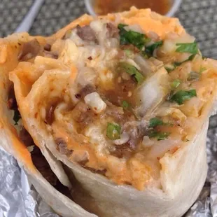 First timers and got a steak burrito! Thanks to the customer that recommended it to me