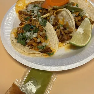 4 pastor (spicy pork) tacos