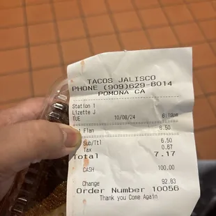 Proof of cashier that helped us today