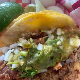 a close up of a taco