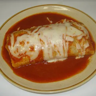 Wet Burrito- topped w/red sauce &amp; lots of cheese