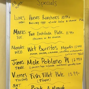 Daily specials