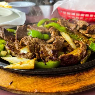 Steak Fajitas...you can still see the steam coming off of the steak.