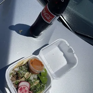 Carne asada tacos &amp; Mexican coke