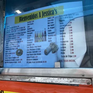 Menu with new prices