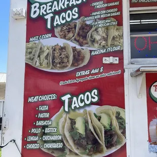 tacos, menu