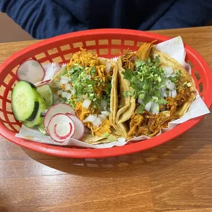 Two Tacos, chicken and Barbacoa