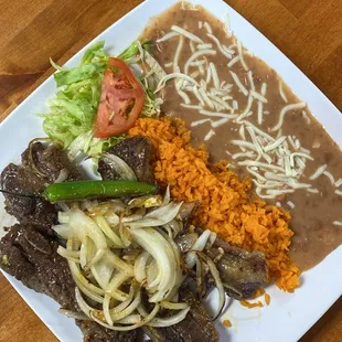 a plate of food on a wooden table