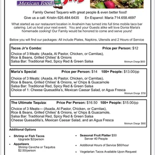 3 different taco bar packages to fit your budget!